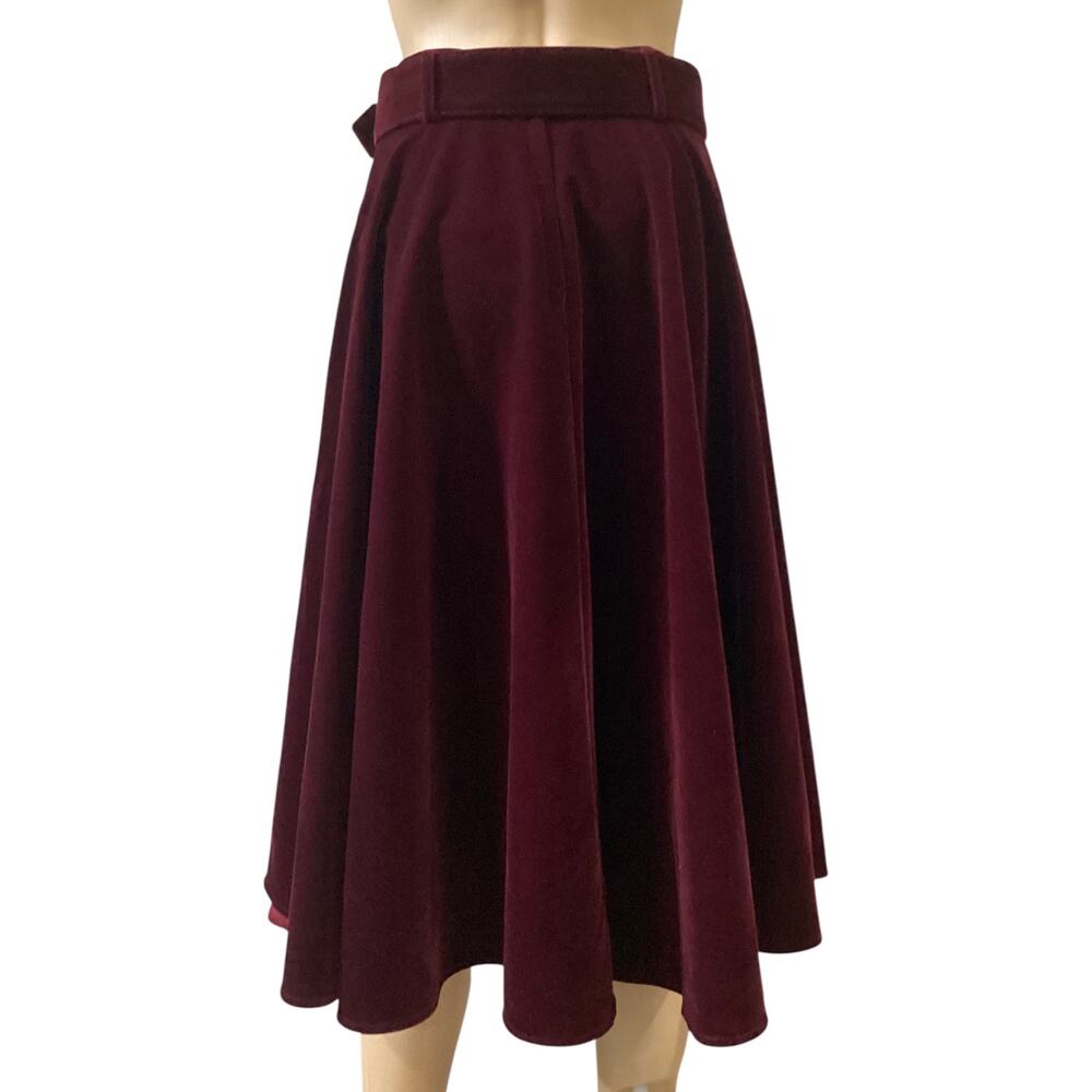 ModCloth collectif  velvet swing skirt/A-Line belted midi skirt size S burgundy - Picture 2 of 9